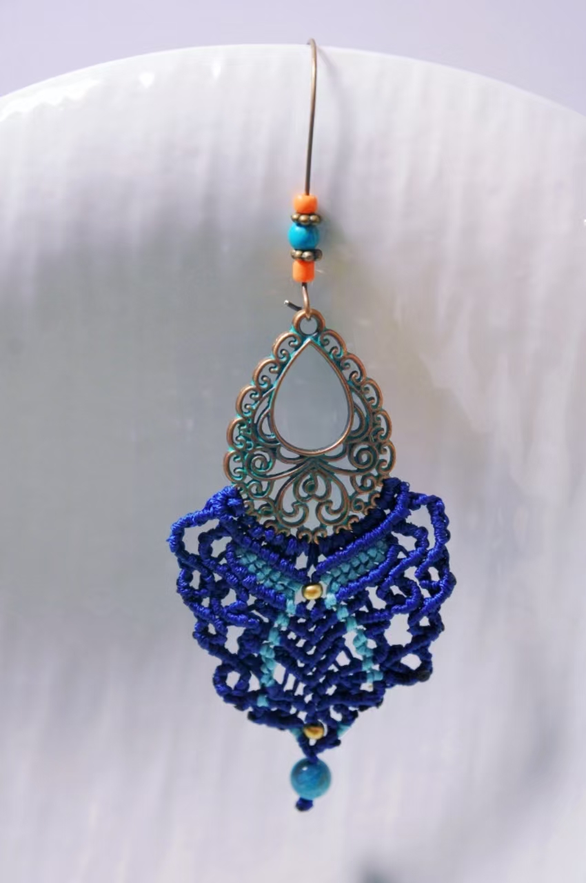 Women's Handmade Macrame Pierced Dangle Earrings